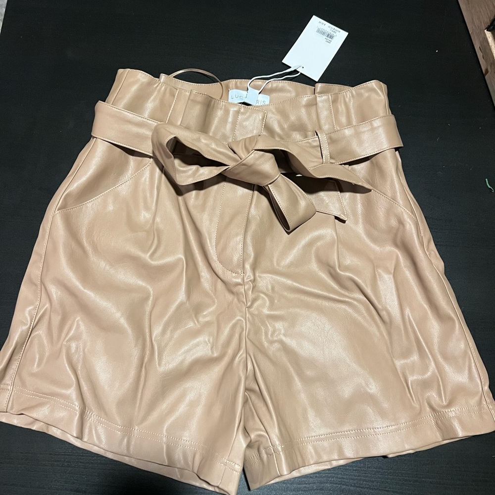 Lucy Paris High Waist Tan Shorts with Bow Belt